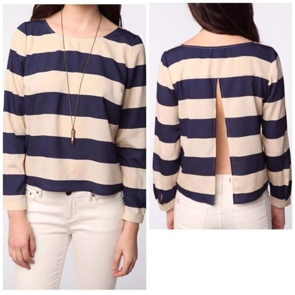 URBAN OUTFITTERS COPE Striped Slit Back Top - Picture 1 of 8